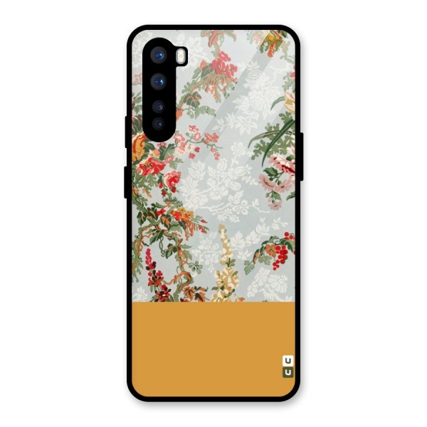 Golden Stripe on Floral Glass Back Case for OnePlus Nord