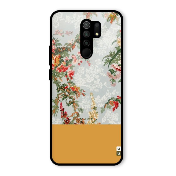 Golden Stripe on Floral Glass Back Case for Redmi 9 Prime