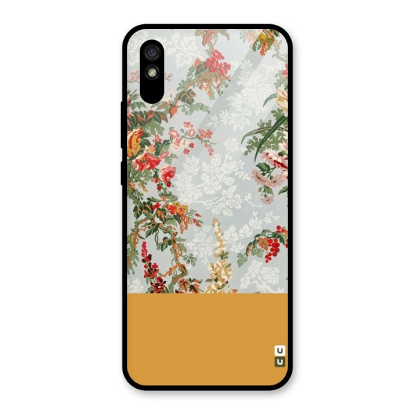 Golden Stripe on Floral Glass Back Case for Redmi 9i