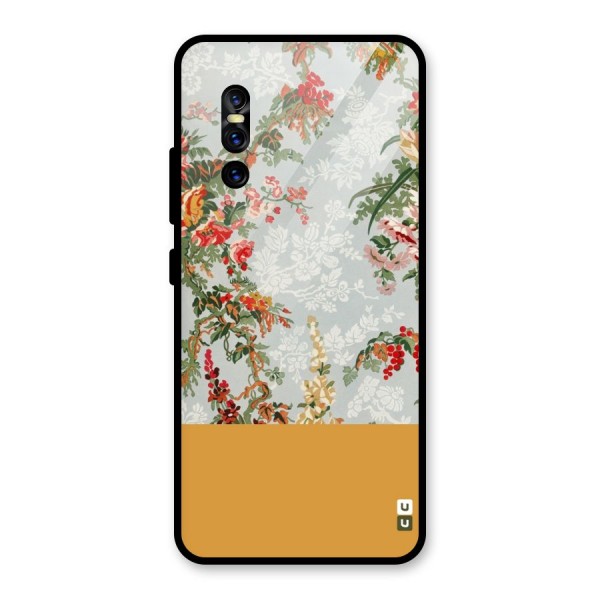 Golden Stripe on Floral Glass Back Case for Vivo V15 Pro