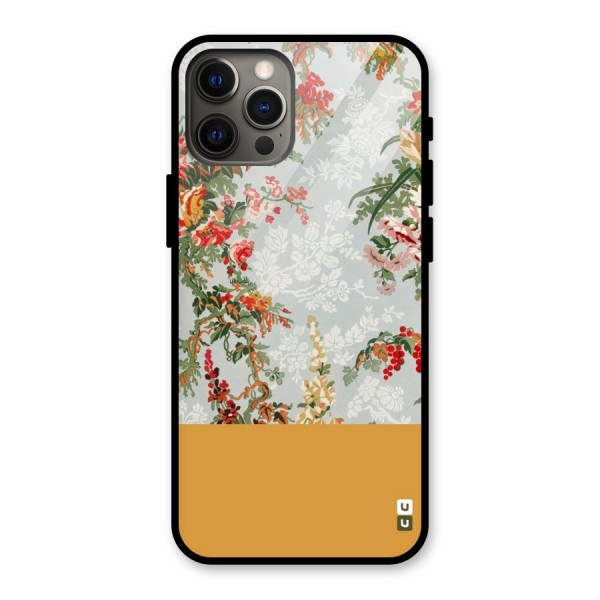 Golden Stripe on Floral Glass Back Case for iPhone 12 Pro Max