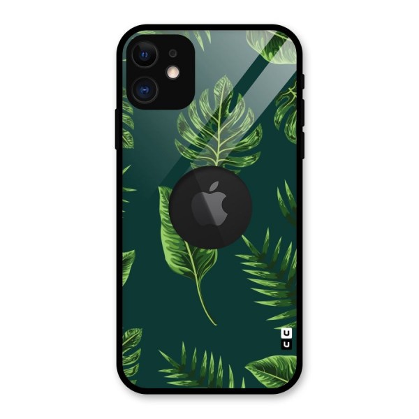 Green Leafs Glass Back Case for iPhone 11 Logo Cut