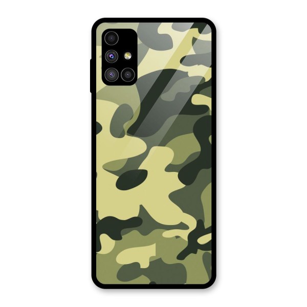 Green Military Pattern Glass Back Case for Galaxy M51