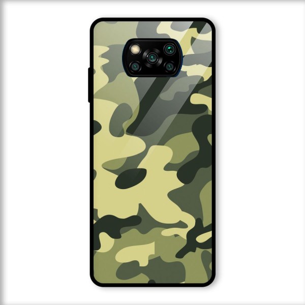 Green Military Pattern Glass Back Case for Poco X3