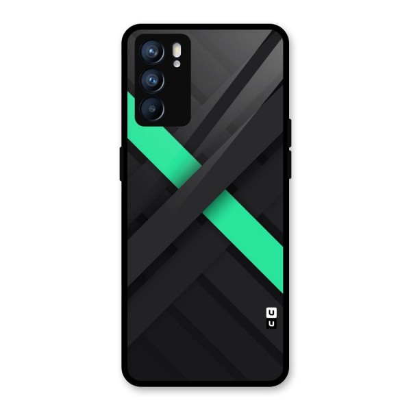 Green Stripe Diagonal Glass Back Case for Oppo Reno6 5G