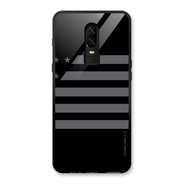 Grey Star Striped Pattern Glass Back Case for OnePlus 6