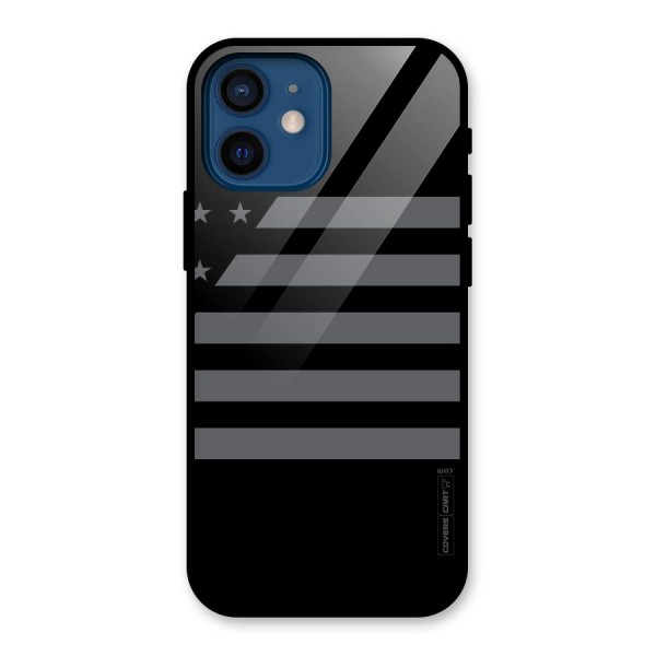 Grey Star Striped Pattern Glass Back Case for iPhone 12 Mini