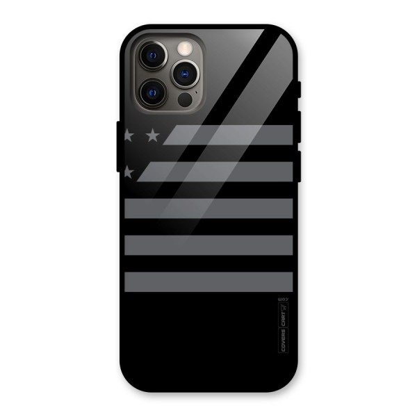 Grey Star Striped Pattern Glass Back Case for iPhone 12 Pro