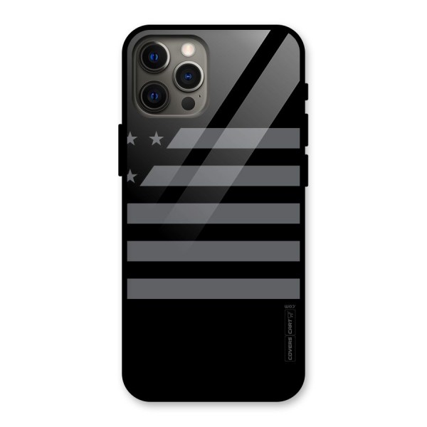 Grey Star Striped Pattern Glass Back Case for iPhone 12 Pro Max