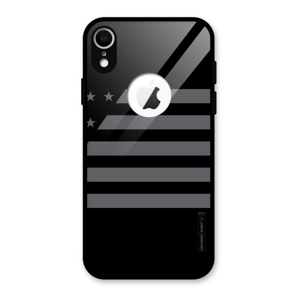 Grey Star Striped Pattern Glass Back Case for iPhone XR Logo Cut
