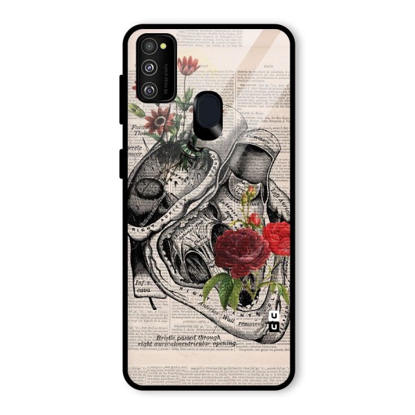 Heart Newspaper Glass Back Case for Galaxy M21