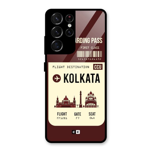 Kolkata Boarding Pass Glass Back Case for Galaxy S21 Ultra 5G