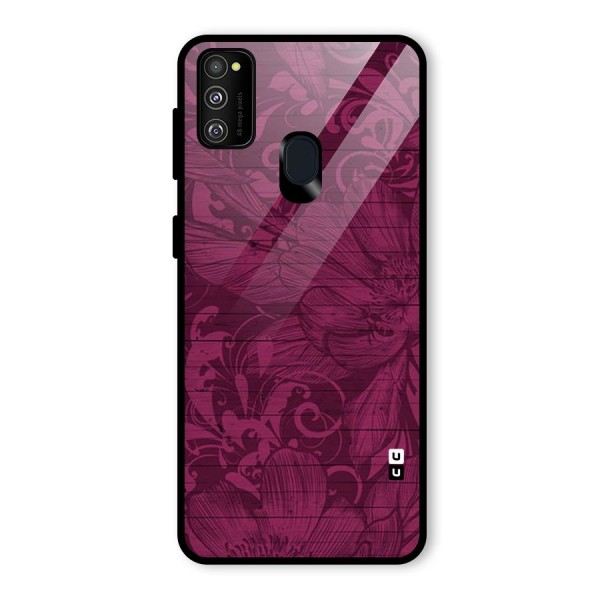 Magenta Floral Pattern Glass Back Case for Galaxy M21