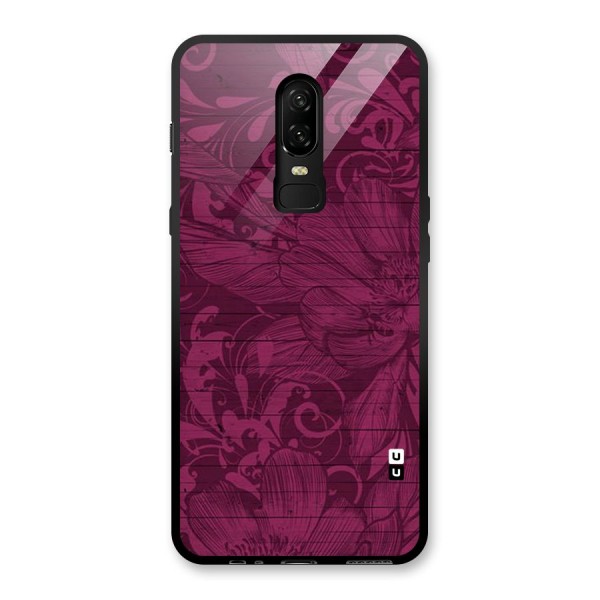 Magenta Floral Pattern Glass Back Case for OnePlus 6