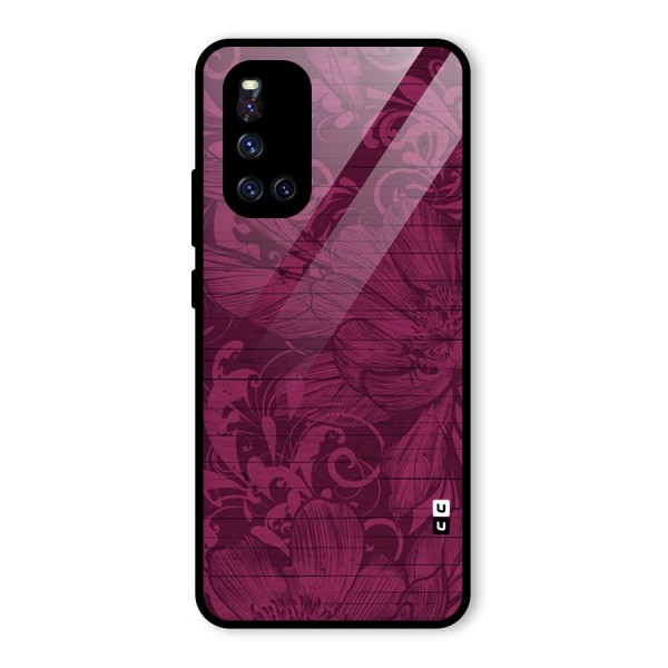 Magenta Floral Pattern Glass Back Case for Vivo V19