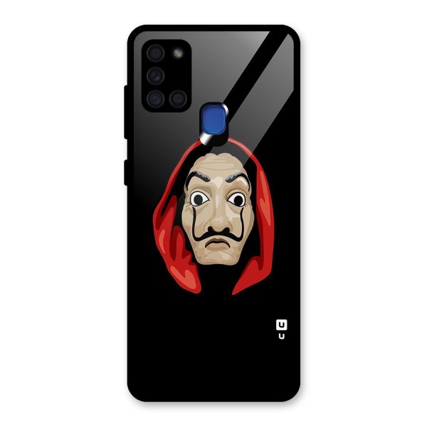 Money Heist Mask Glass Back Case for Galaxy A21s