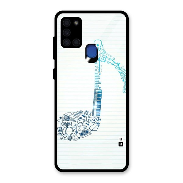 Music Note Design Glass Back Case for Galaxy A21s