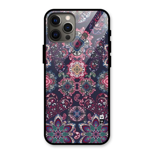 Navy Blue Bloom Pattern Glass Back Case for iPhone 12 Pro Max