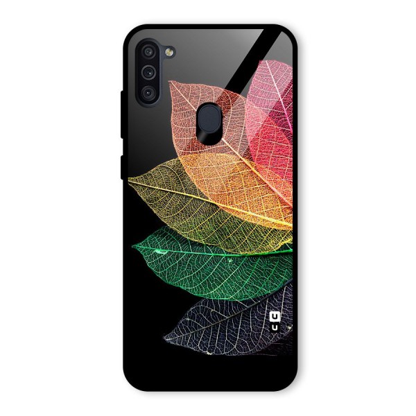 Net Leaf Color Design Glass Back Case for Galaxy M11