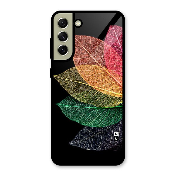 Net Leaf Color Design Glass Back Case for Galaxy S21 FE 5G