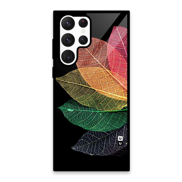 Net Leaf Color Design Glass Back Case for Galaxy S22 Ultra 5G
