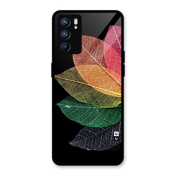 Net Leaf Color Design Glass Back Case for Oppo Reno6 5G