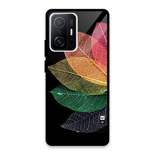 Net Leaf Color Design Glass Back Case for Xiaomi 11T Pro