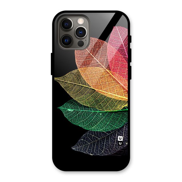 Net Leaf Color Design Glass Back Case for iPhone 12 Pro