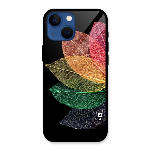 Net Leaf Color Design Glass Back Case for iPhone 13 Mini