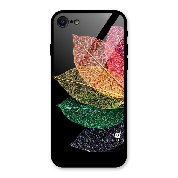 Net Leaf Color Design Glass Back Case for iPhone SE 2022