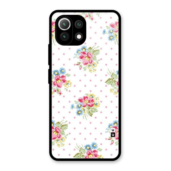 Painted Polka Floral Glass Back Case for Mi 11 Lite NE 5G