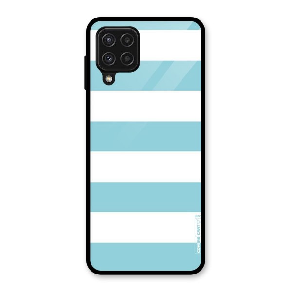 Pastel Blue White Stripes Glass Back Case for Galaxy A22 4G