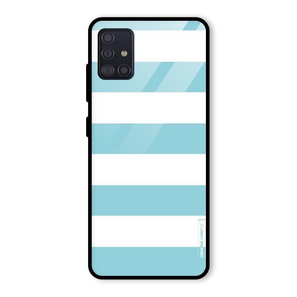 Pastel Blue White Stripes Glass Back Case for Galaxy A51