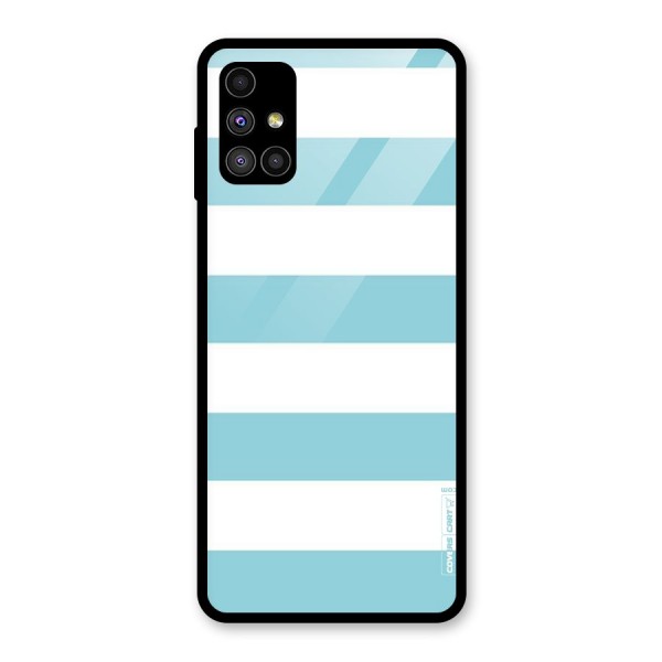 Pastel Blue White Stripes Glass Back Case for Galaxy M51