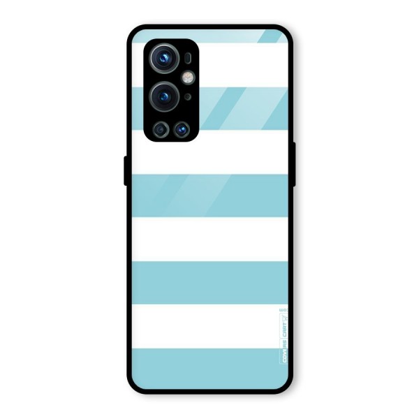 Pastel Blue White Stripes Glass Back Case for OnePlus 9 Pro