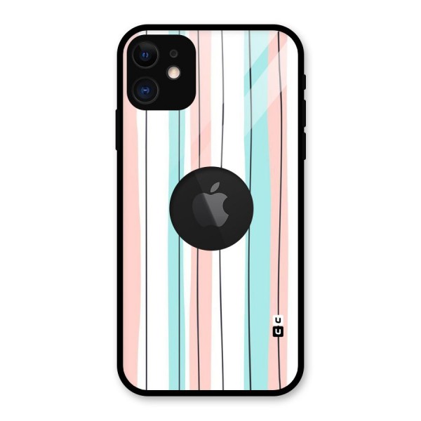 Pastel Tri Stripes Glass Back Case for iPhone 11 Logo Cut