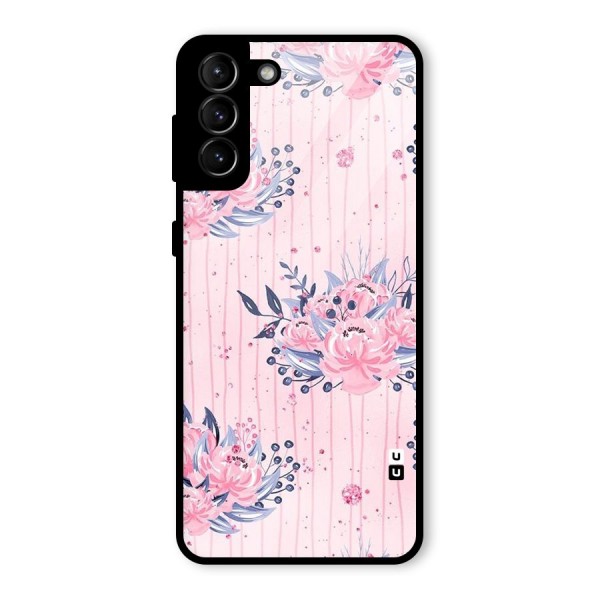 Pink Floral and Stripes Glass Back Case for Galaxy S21 Plus