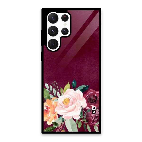Plum Floral Design Glass Back Case for Galaxy S22 Ultra 5G