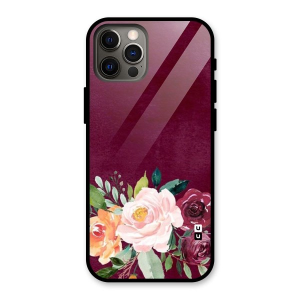 Plum Floral Design Glass Back Case for iPhone 12 Pro