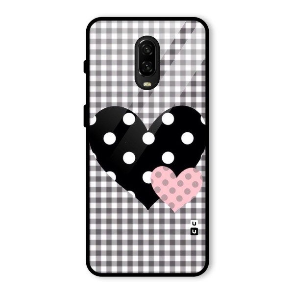 Polka Check Hearts Glass Back Case for OnePlus 6T