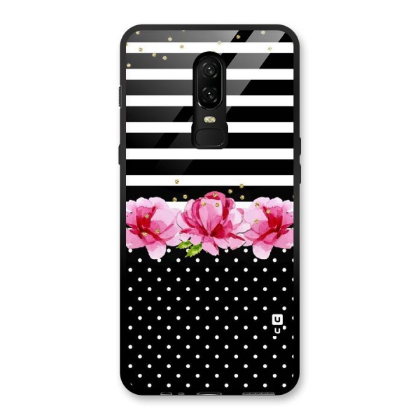 Polka Floral Stripes Glass Back Case for OnePlus 6