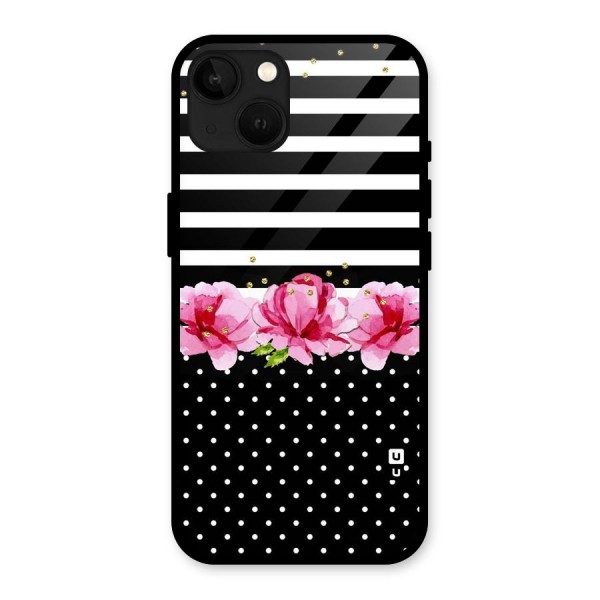 Polka Floral Stripes Glass Back Case for iPhone 13