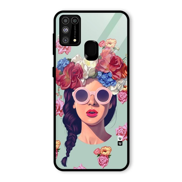 Pretty Girl Florals Illustration Art Glass Back Case for Galaxy M31
