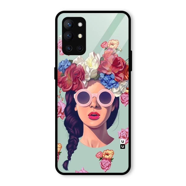 Pretty Girl Florals Illustration Art Glass Back Case for OnePlus 9R
