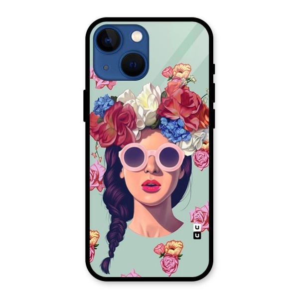 Pretty Girl Florals Illustration Art Glass Back Case for iPhone 13 Mini