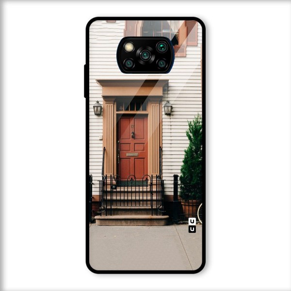 Pretty Orange Door Glass Back Case for Poco X3