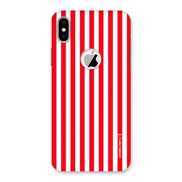 Red And White Straight Stripes Back Case for iPhone X Logo Cut