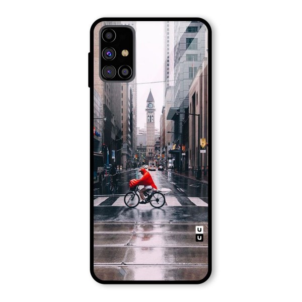 Red Bicycle Street Glass Back Case for Galaxy M31s