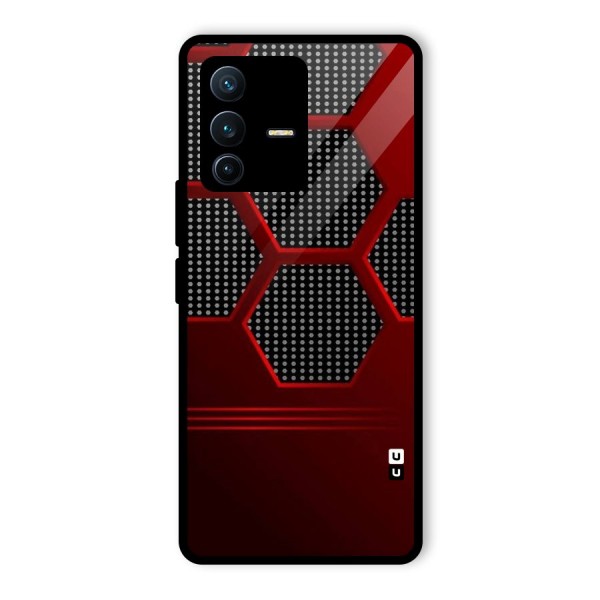 Red Black Hexagons Glass Back Case for Vivo V23 Pro