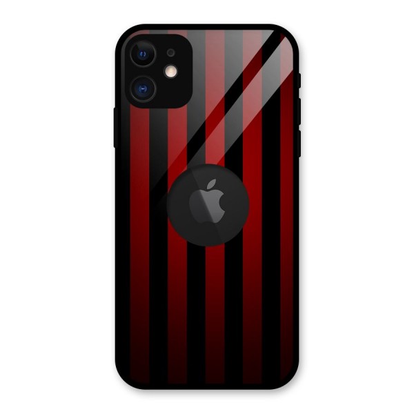 Red Black Stripes Glass Back Case for iPhone 11 Logo Cut
